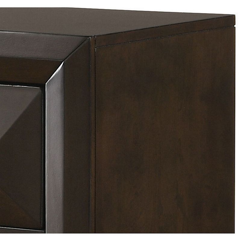 Wooden Nightstand with Dramatic Bevel Drawer Fronts， Espresso Brown