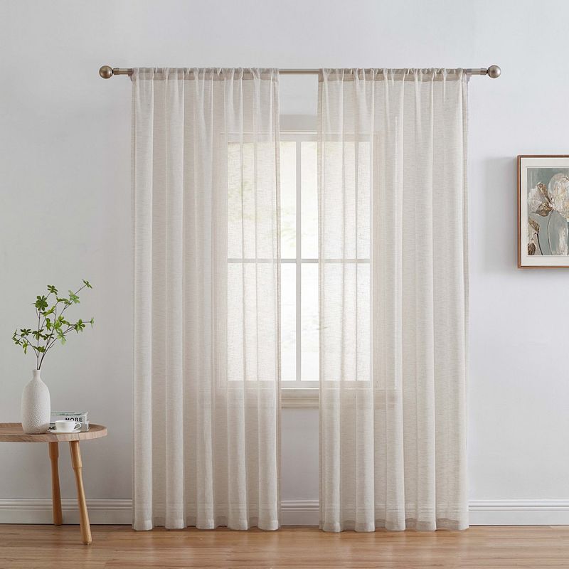 THD Zoey Faux Linen Textured Semi Sheer Privacy Sun Light Filtering Window Floor Length Rod Pocket Thick Curtains Drapery Panels Master Bedroom and Living Room， 2 Panels