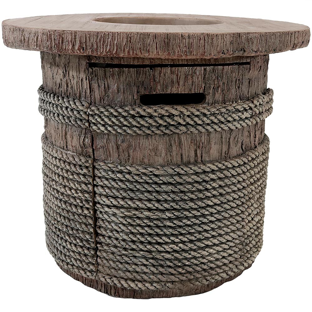 Rope and Barrel Propane Gas Fire Pit Table w/ Cover   Lava Rocks   29\