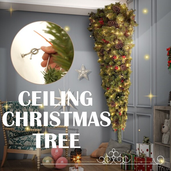 7.5/6ft Upside Down Hanging Quarter Tree，Christmas tree hanging from the ceiling，Xmas Tree with 300 LED Warm White Lights