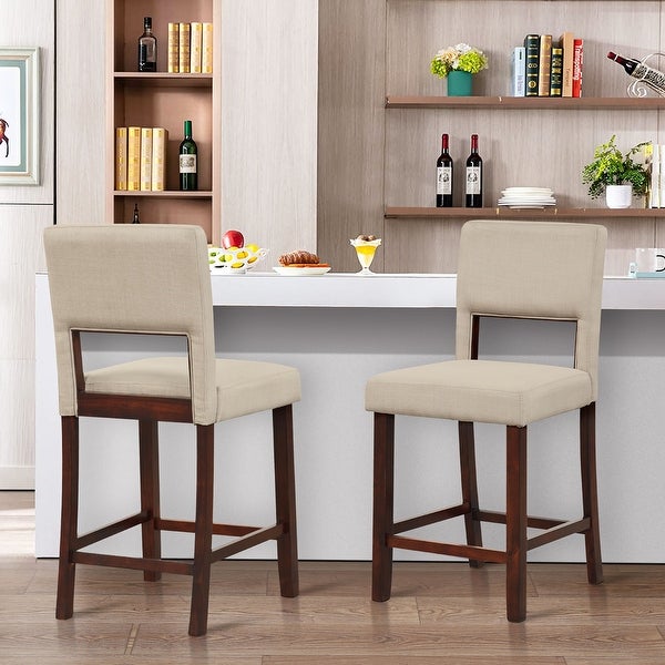 Gymax 4-Piece Linen Fabric/PVC Leather Counter Height Bar Stool Set w/