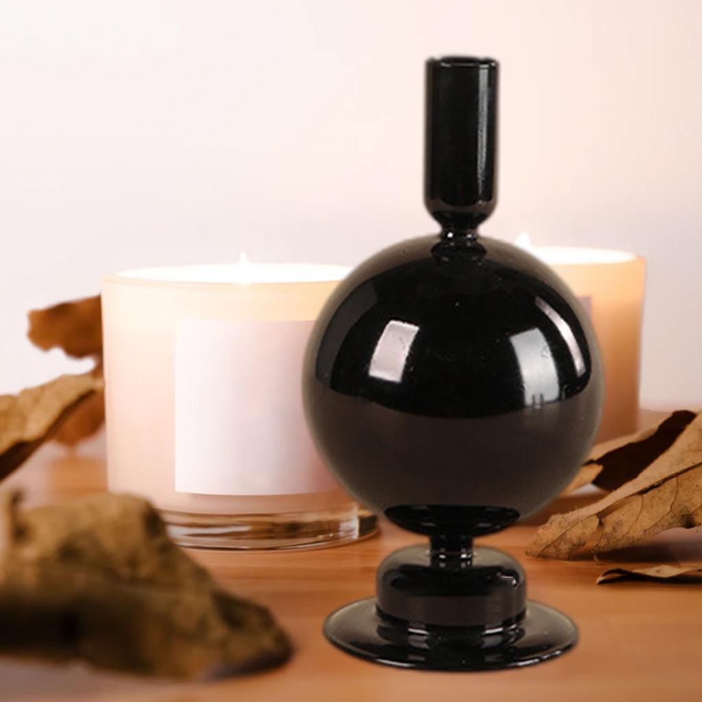 Candle Holder Black Glass Cylindrical Taper Pillar Candlesticks Livng Room Dining Table Decoration Centerpieces Coffee Table