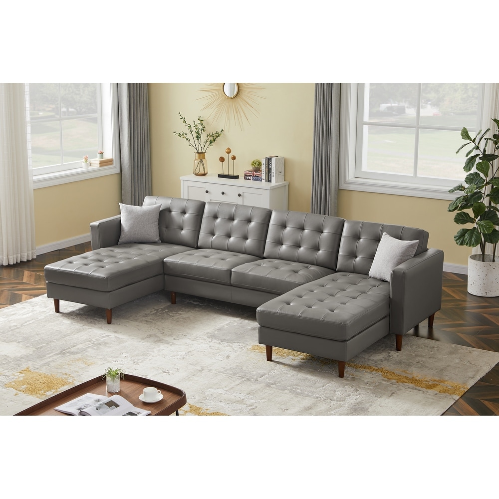 Dark Grey XU Leather U Shaped Sofa  with A Love Sofa and Two Lounge Chairs  Supporting DIY Combinations  Living Room Sofa Bed