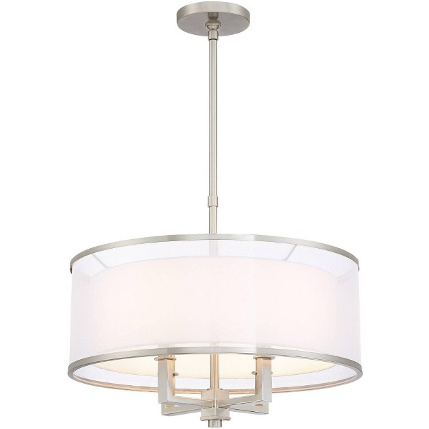 Wide Silver Organza White Shade 4 light Fixture For Dining Room