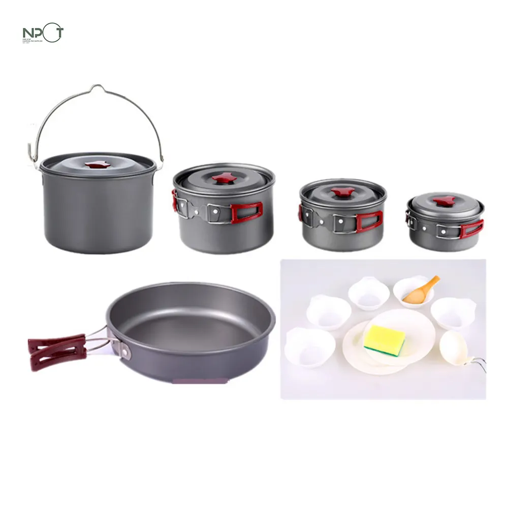 NPOT custom 16pcs lightweight camping cookware set outdoor camping gear