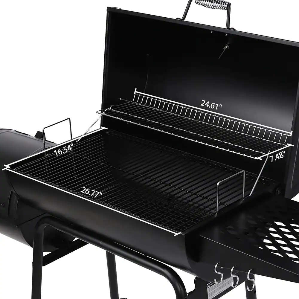 Royal Gourmet CC1830RC 30 in. Smoker Black Barrel Charcoal Grill with Offset Smoker with Cover For Outdoor， Backyard Cooking