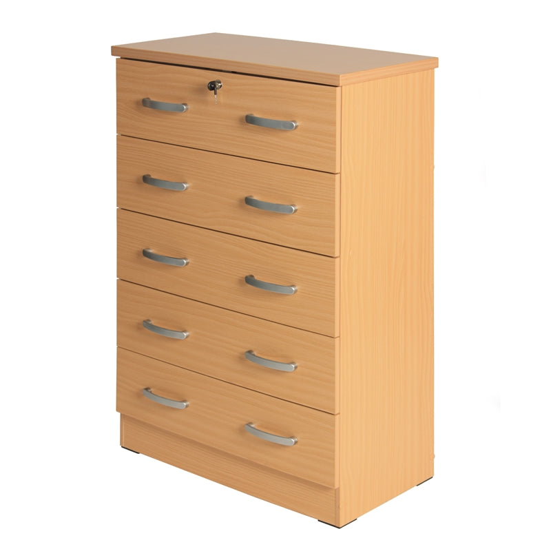 Pemberly Row Modern 5 Drawer Chest Wooden Dresser with Lock Beech (Maple)