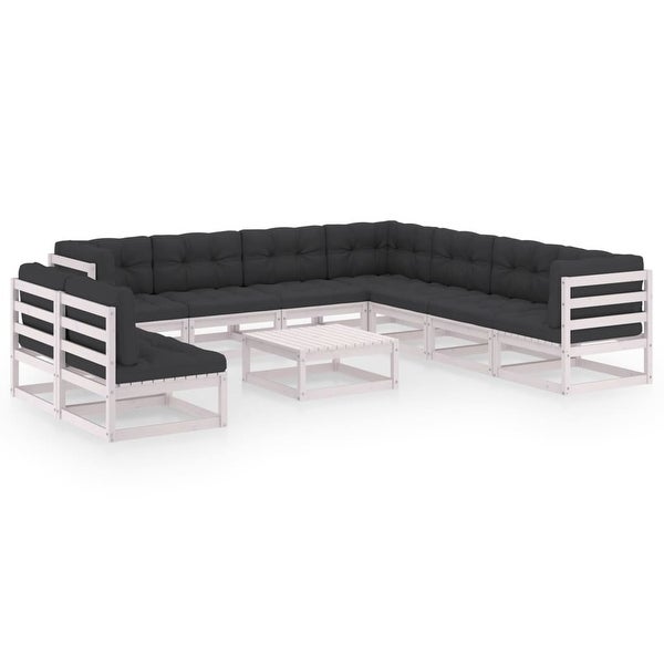 10 Piece Garden Lounge Set with Cushions White Solid Pinewood - Overstock - 35107462