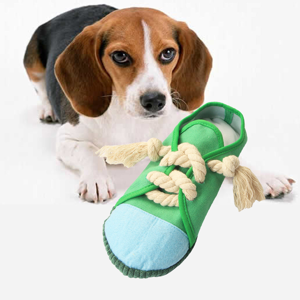 Blublu Park Dog Shoe Chew Toys， Creative Durable Puppy Interactive Squeaky Decoy Toy with Rope for Pet， Green