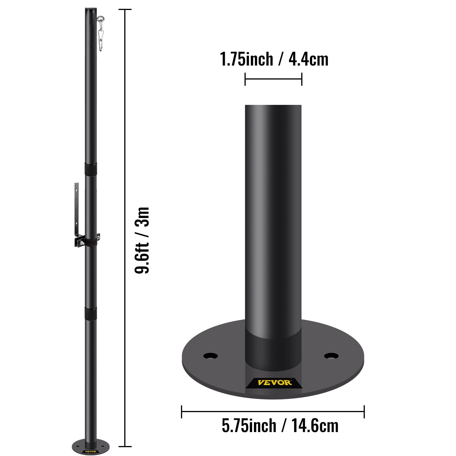 VEVOR String Light Pole, 9.6ft Light String Pole, 1.75in Patio Light Pole, Powder Coated Steel String Light Pole Stand for Outdoor, Metal String Poles with A Clamp Used for Yard, Patio, Wedding, Party