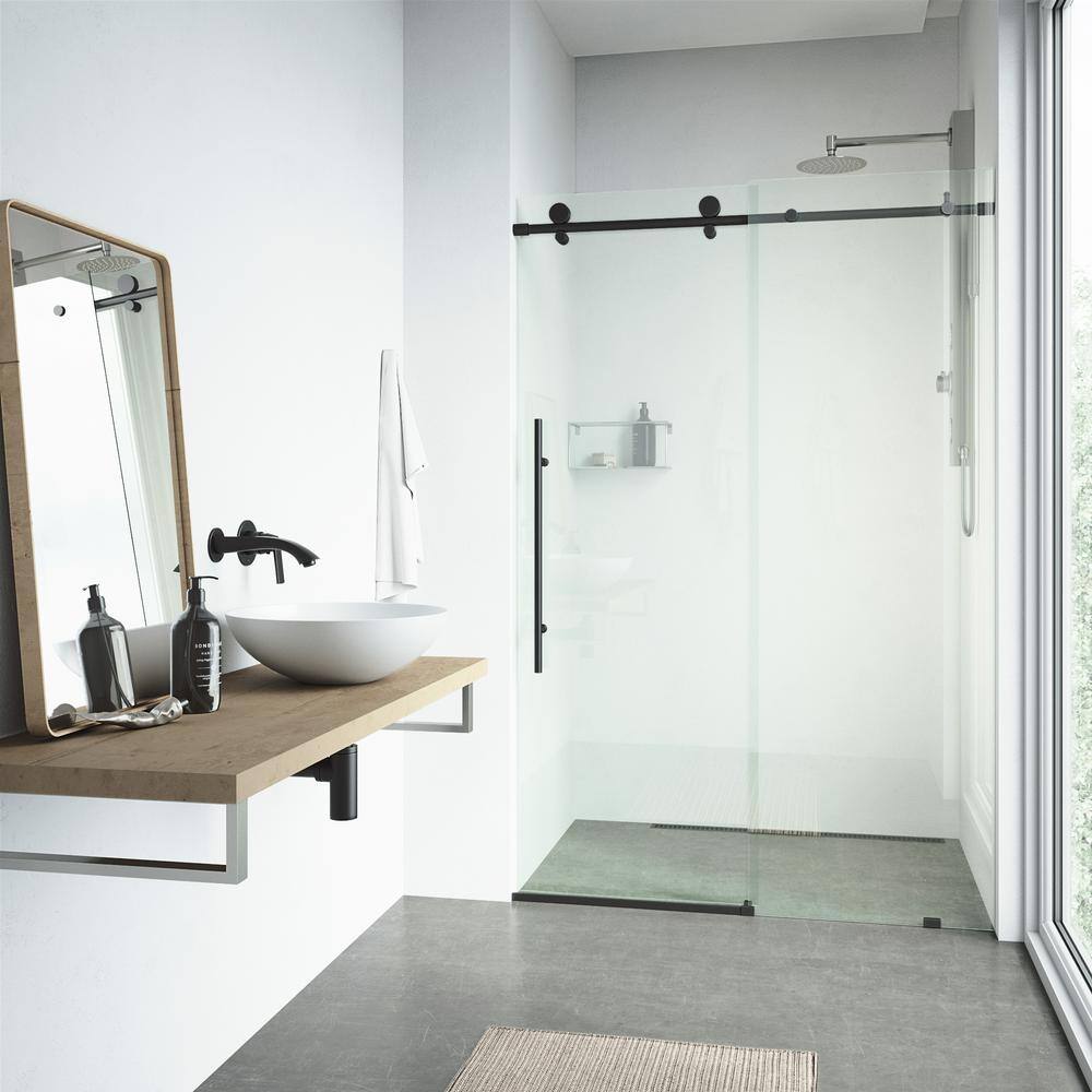 VIGO Elan E-Class 56 to 60 in. W x 76 in. H Frameless Sliding Shower Door in Matte Black with 38 in. (10 mm) Clear Glass VG6021MBCL6076