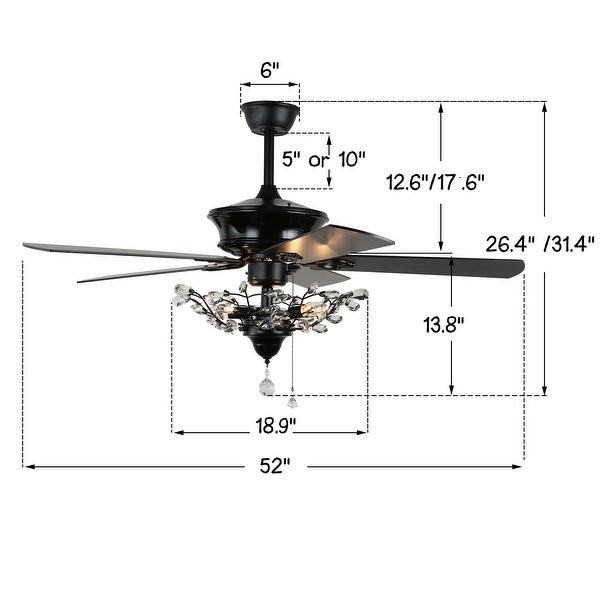 52-inch Modern Reversible Branches Crystal Ceiling Fan with Dimmable Light Kit 5 Blades Shopping - The Best Deals on Ceiling Fans | 38731283