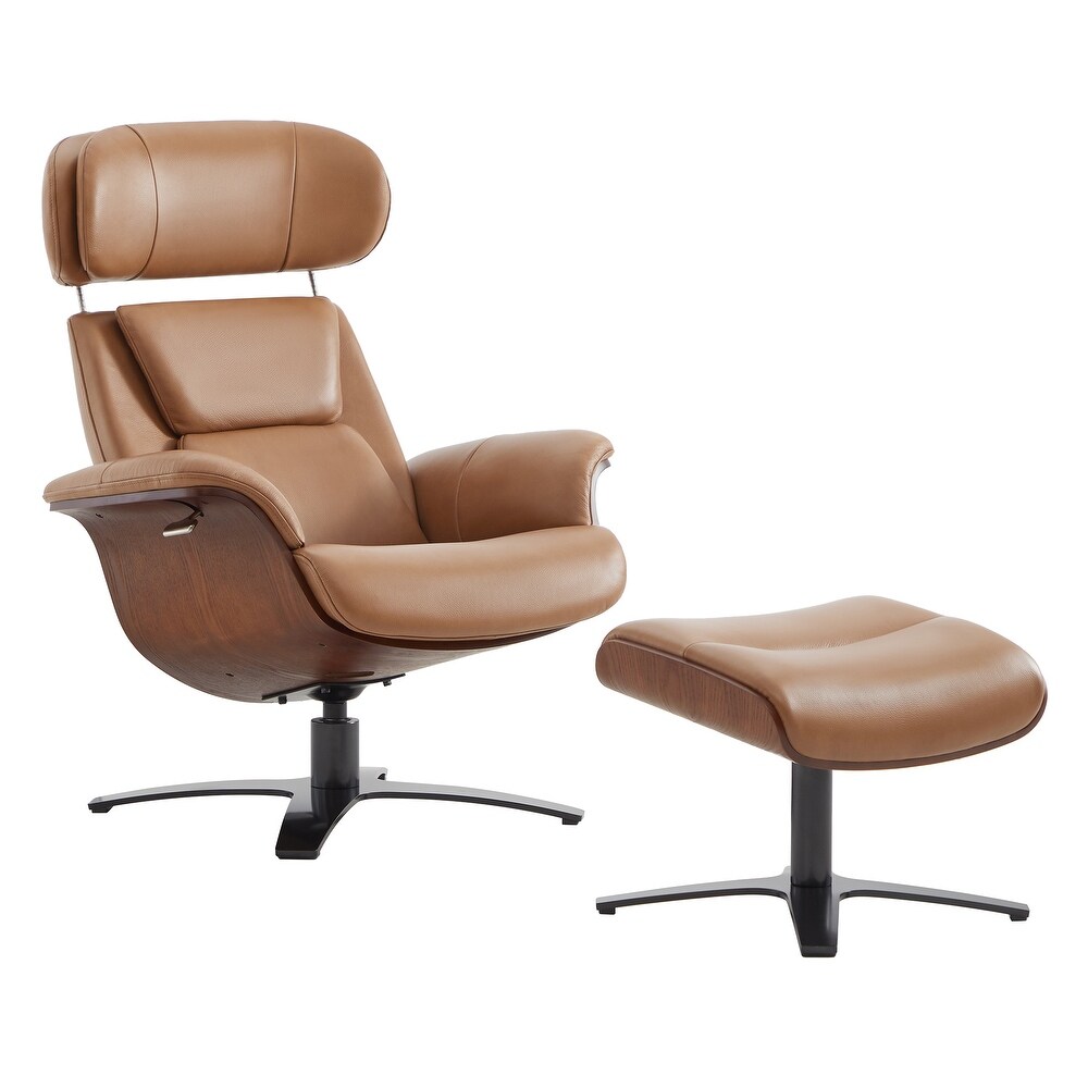 Leon Swivel Recliner Chair with Ottoman Set and Adjustable Headrest