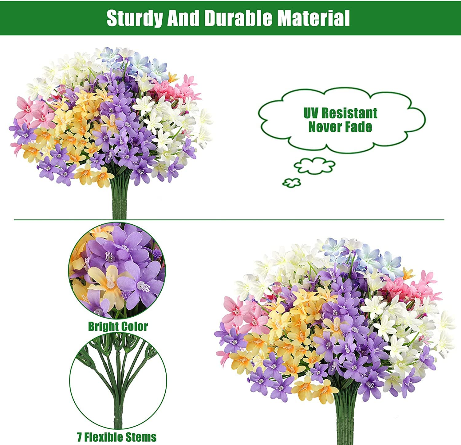 10 Bundles Artificial Daffodils Flowers with Stems, Outdoor UV Resistant No Fade Plastic Plants Faux Flowers Bouquet for Spring Indoor Outside Home Garden Porch Window Decoration