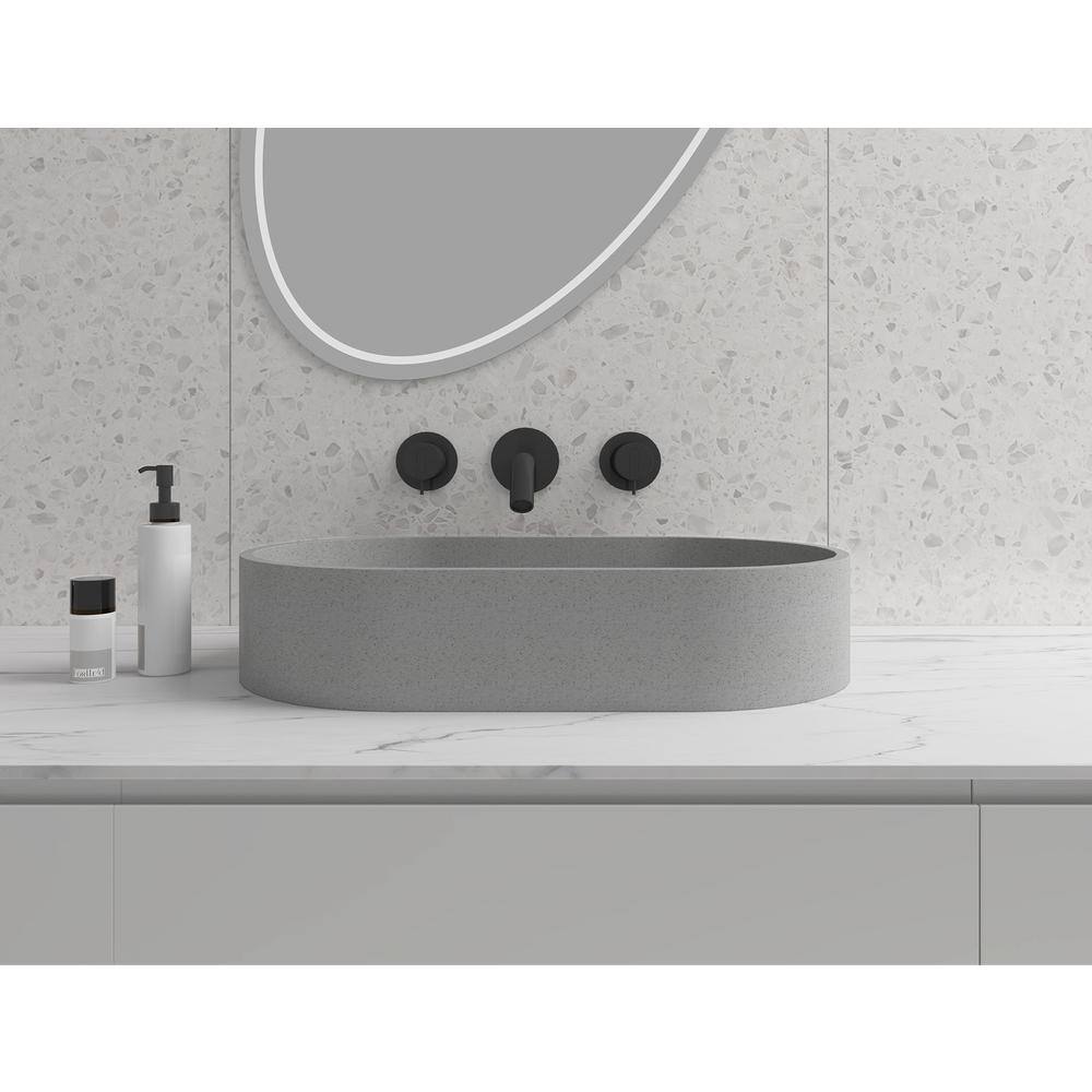 Gray Concrete Double Oval Vessel Sink without Faucet and Drain MP-C14-1