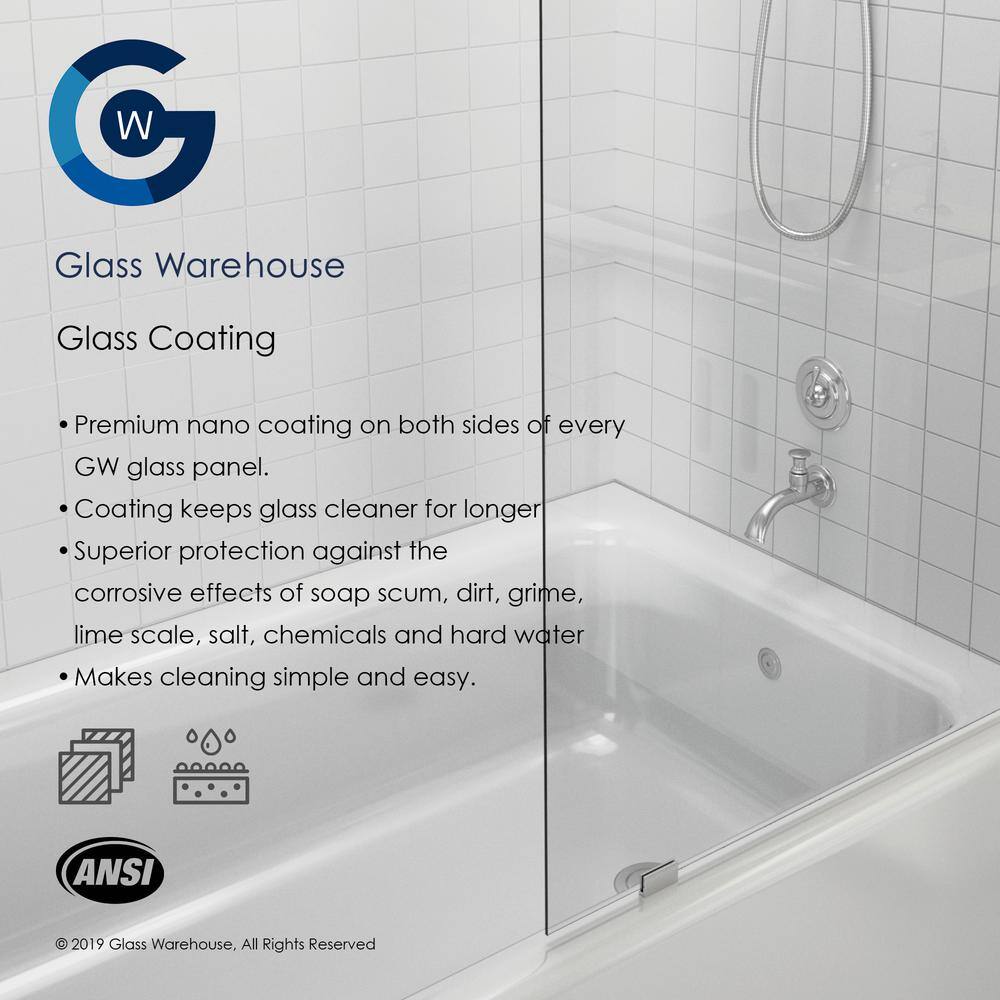 Glass Warehouse 34 in. x 58 in. Frameless Fixed Panel Bathtub Door in Matte Black without Handle GW-BF-34-MB