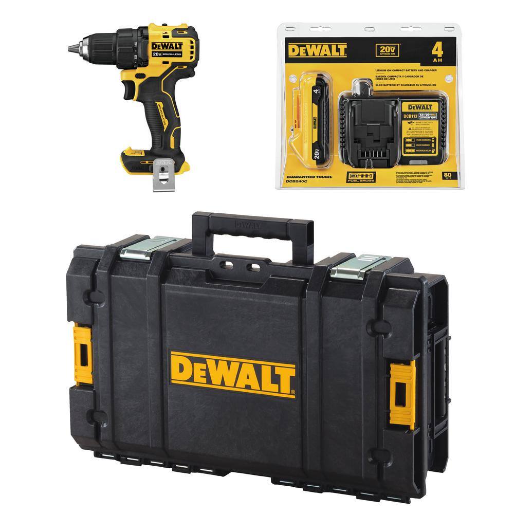 DW ATOMIC 20V MAX Cordless Brushless 12 in. DrillDriver Kit (1) 4.0Ah Battery Charger and Tough System 22 in. Toolbox HDCOMKITQ220