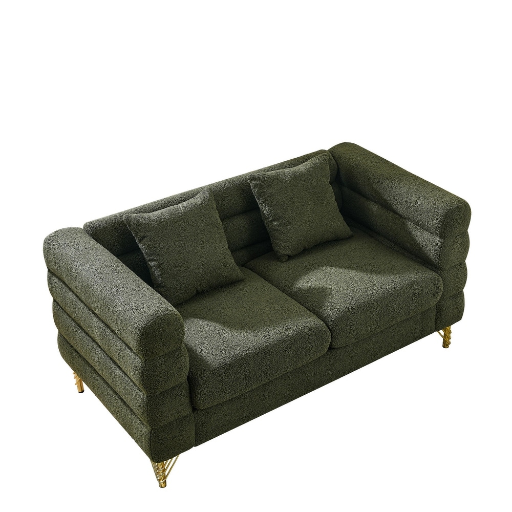 Green Teddy Upholstered Sofa Set with Pillows (2x 3 Seater)