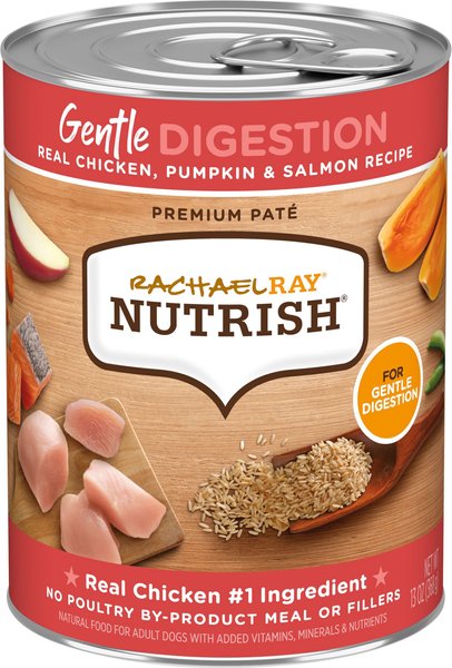 Rachael Ray Nutrish Gentle Digestion Real Chicken， Pumpkin and Salmon Canned Dog Food， 13-oz， case of 12