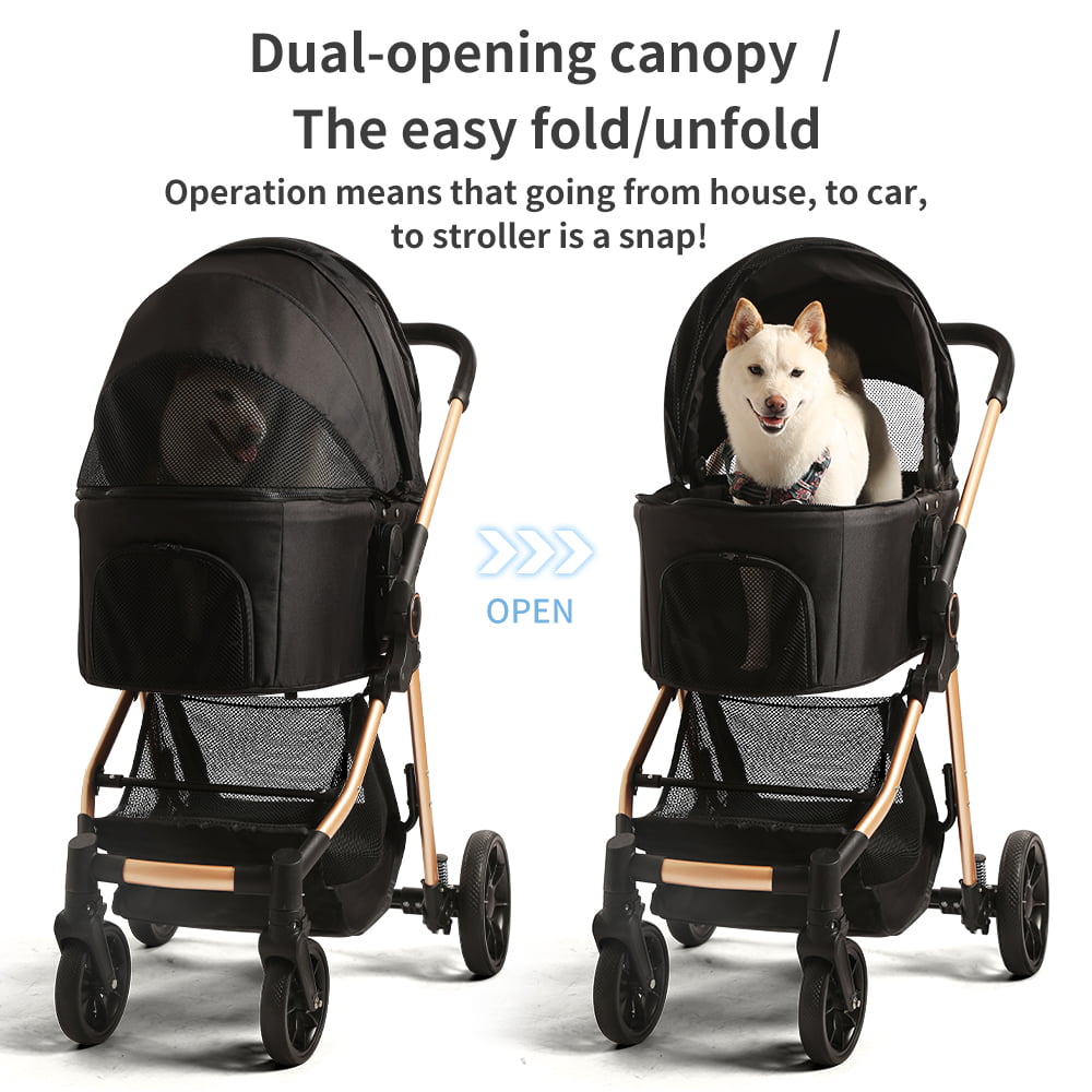 B.Childhood Pet Stroller for Medium Small Dog/Cat with Storage Basket，Black