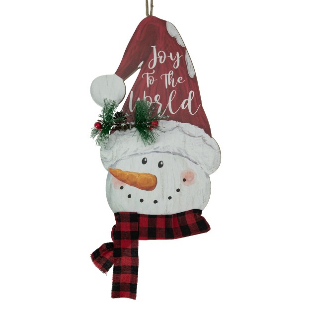 Joy To The World Snowman In Santa Hat Christmas Wall Decoration