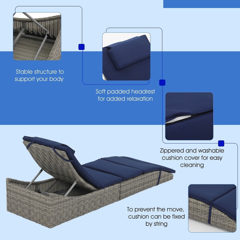 Adjustable Outdoor Wicker Reclining Chaise Lounge with Cushion