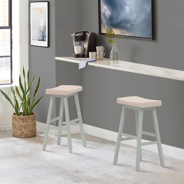 The Gray Barn Nettle Bank Wood Backless Bar Height Stool， Light Aged Blue - 29H x 18W x 17.5D