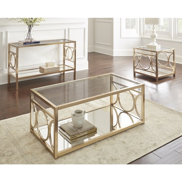 Oria Modern Tempered Glass and Gold Metal End Table by Greyson Living