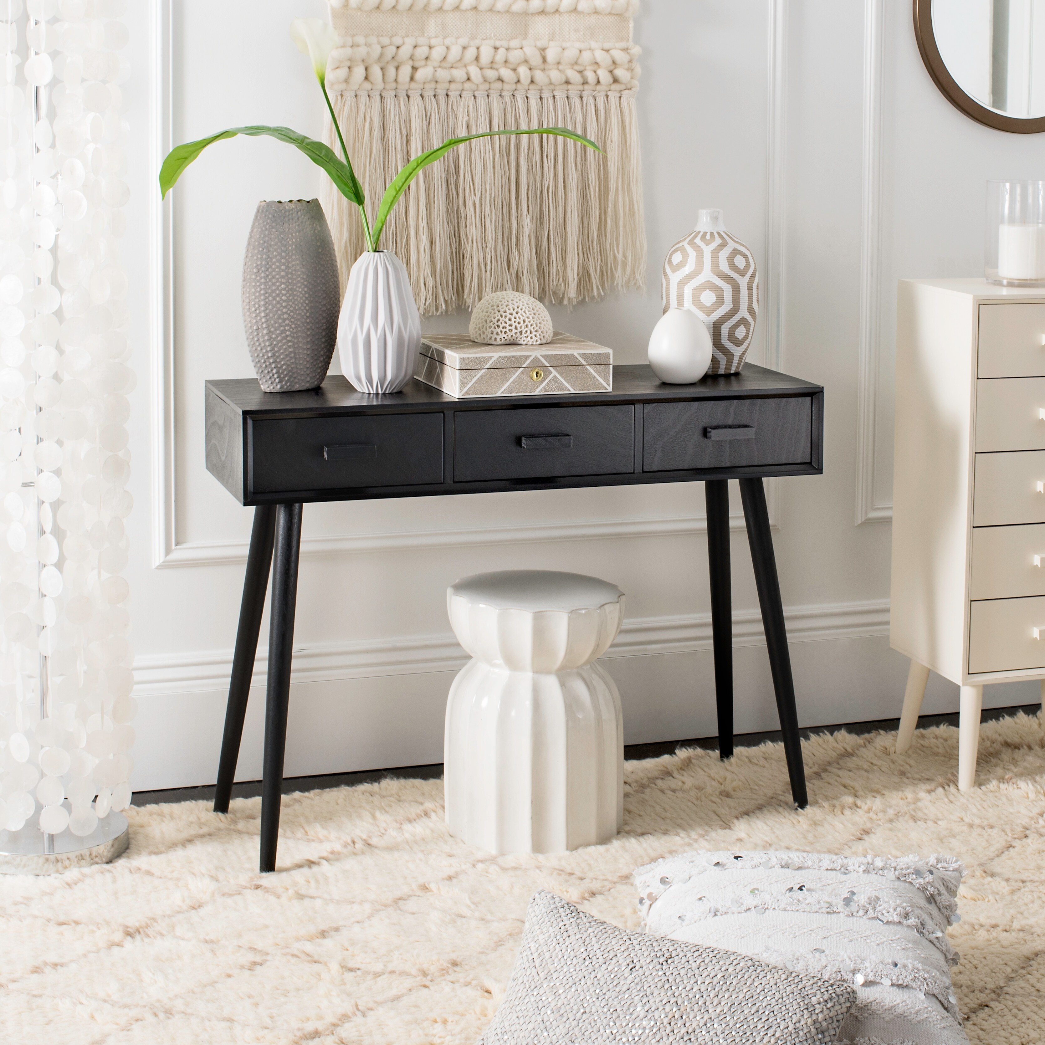 SAFAVIEH Albus Black 3-drawer Console Table - 41.8