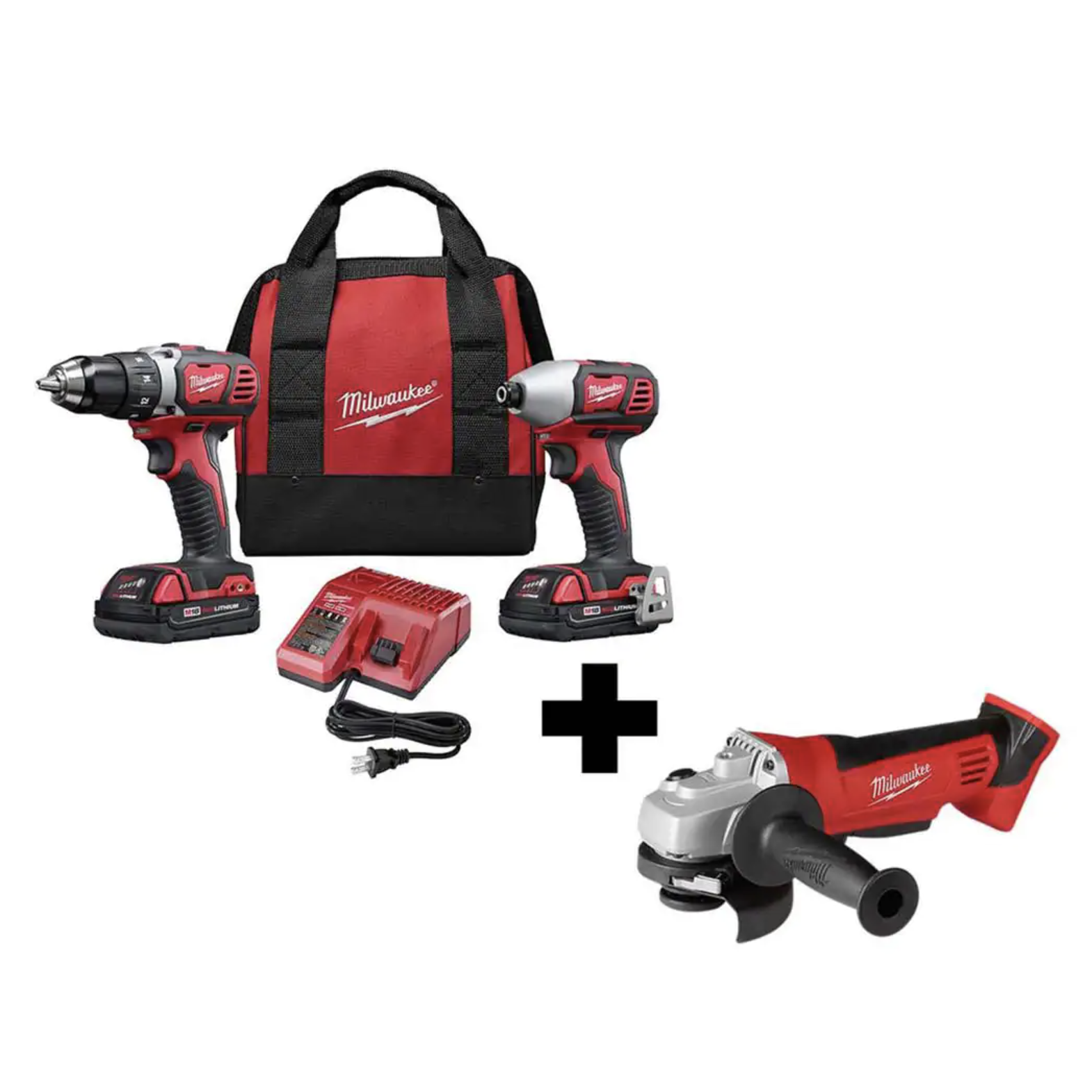 Milwaukee M18 18V Lithium-Ion Cordless Drill Driver/Impact Driver Combo Kit (2-Tool) with 4-1/2 in. Cut-Off/Grinder (2691-22-2680-20)