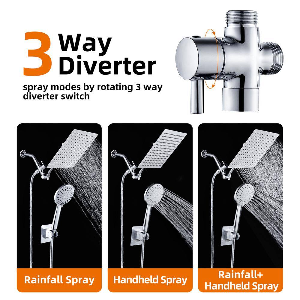 Zalerock Rainfull 5-Spray Patterns 8 in. Wall Mount Dual Shower Heads and Handheld Shower Head in Chrome HKSC081