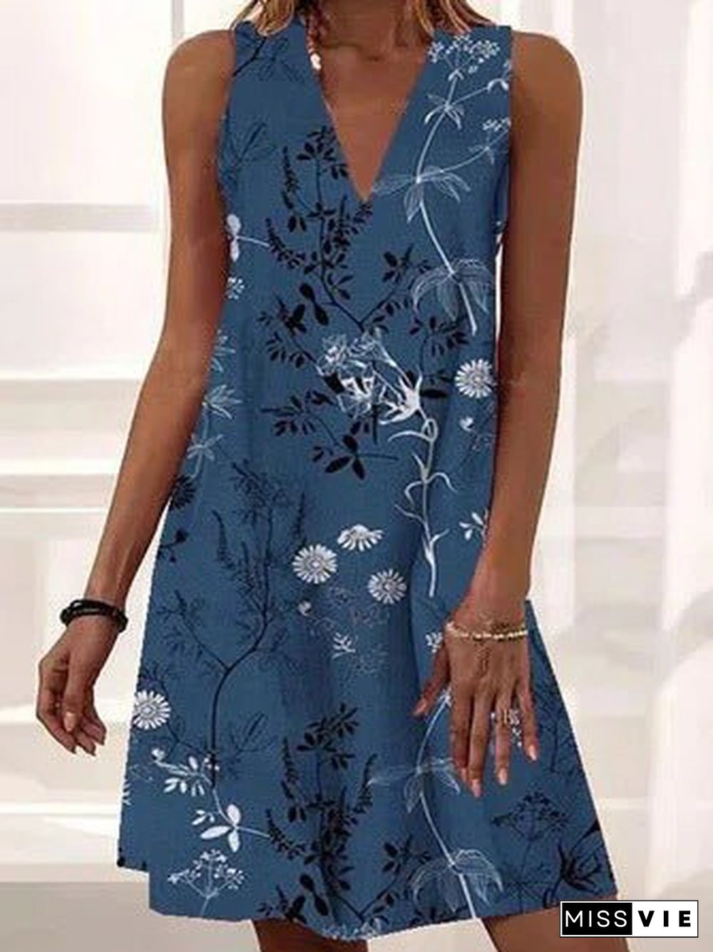 Women'S Dresses Casual Floral V-Neck Sleeveless Dress