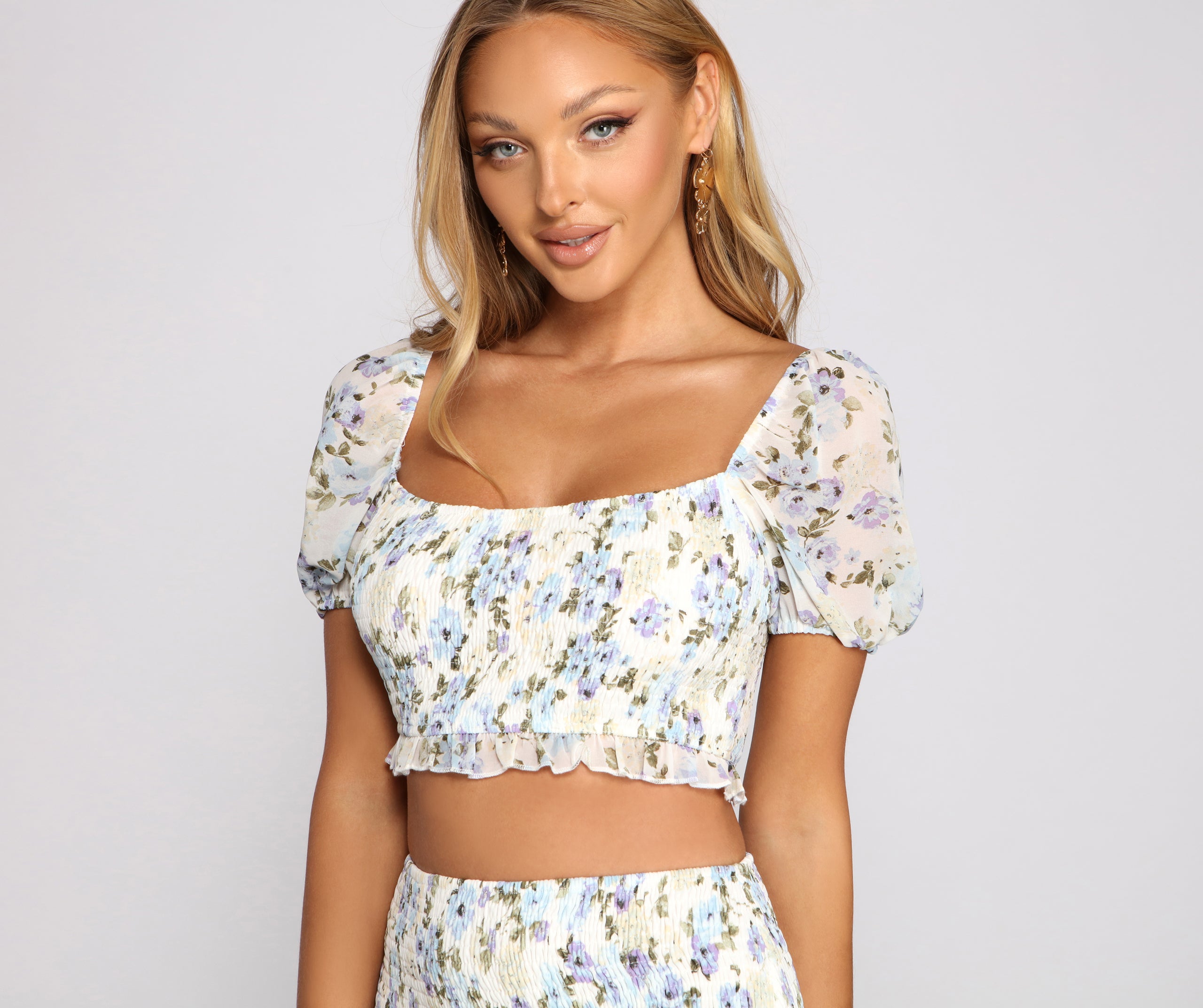 So Sweet Smocked Floral Crop Top