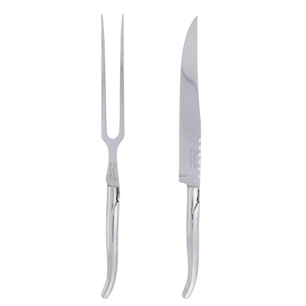 French Home Laguiole Stainless Steel Carving Knife and Fork Set. LG046