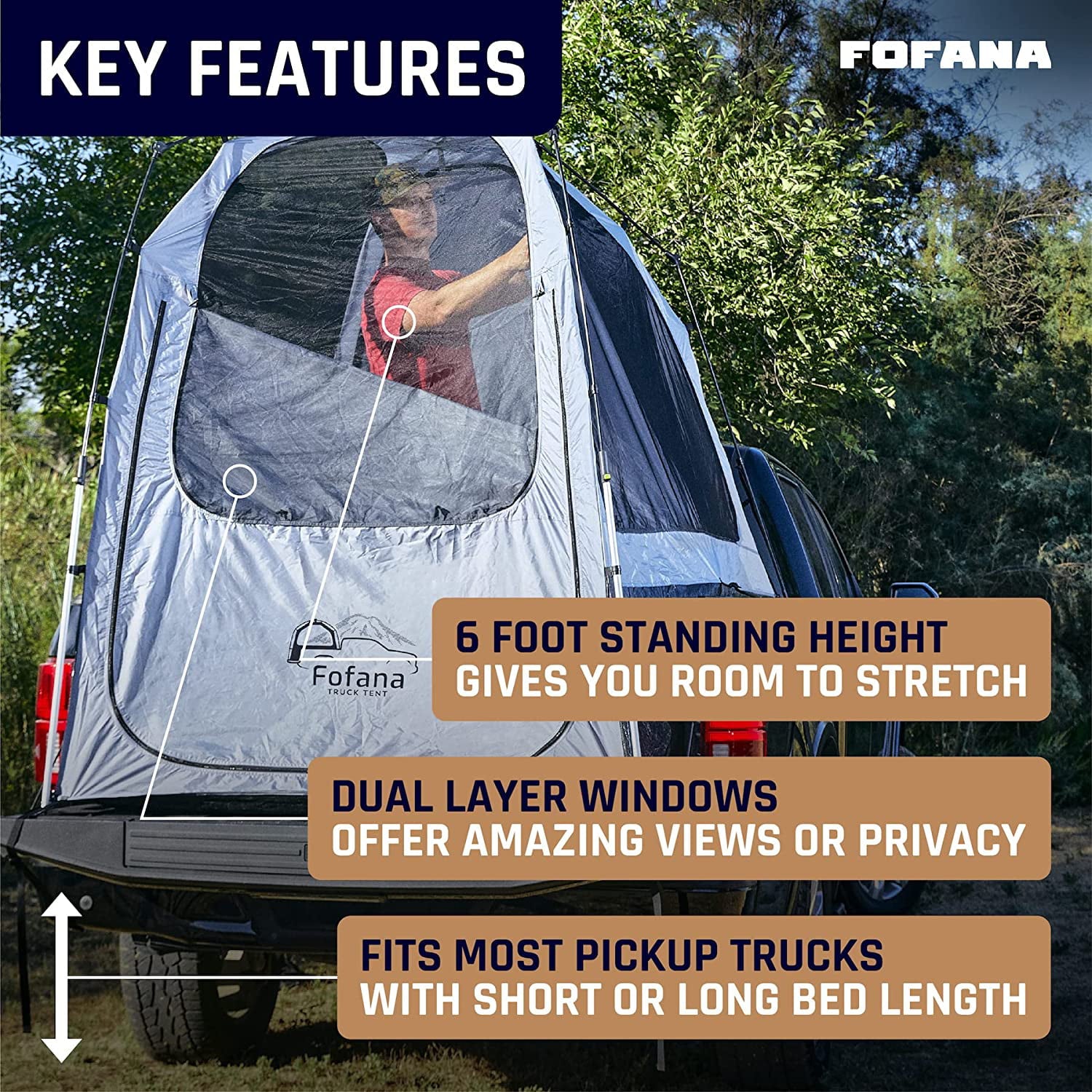 FOFANA Truck Bed Tent for Camping - Automatic Setup - Pickup Truck Tent for Full Size| Camper Shell for Overland Camping