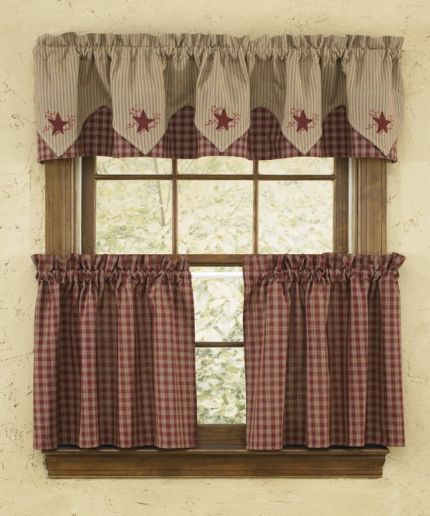 Park Designs Red Sturbridge Star Embroidered Point Valance