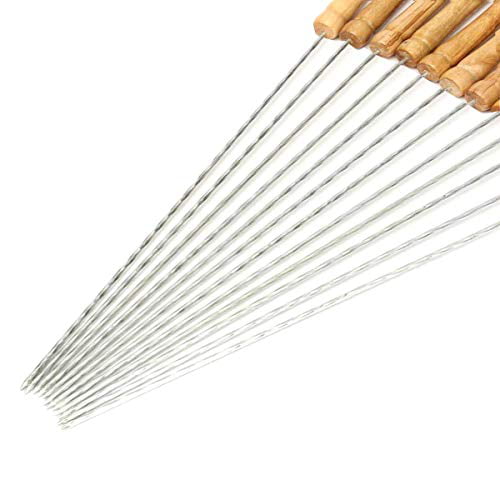 HAKSEN 12 PCS Barbecue Skewers with Wood Handle Marshmallow Roasting Sticks Meat Hot Dog Fork Best for BBQ Camping Cookware Campfire Grill Cooking, Stainless Steel,12 Inches(Including Handle)