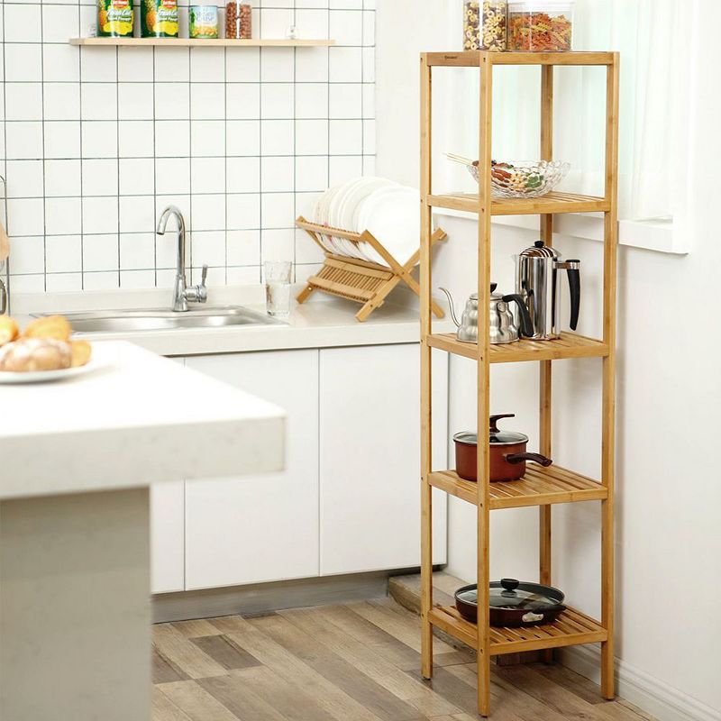 5-Tier Wicker Bathroom Shelf， Standing Kitchen Rack， for Narrow Spaces， Living Room