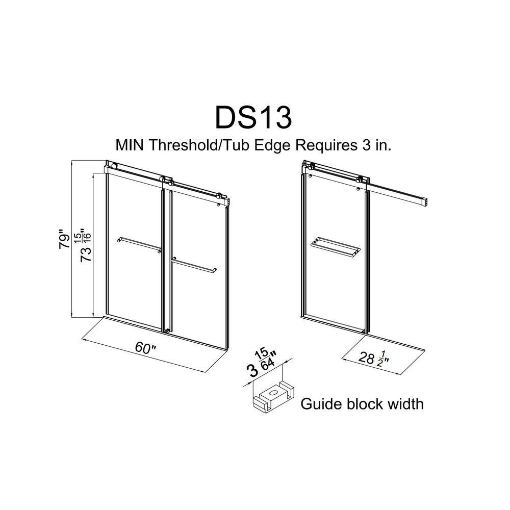 MCOCOD 60 in. W x 79 in. H Double Sliding Frameless Soft Close Shower Door in Brushed Nickel with 38 in. (10 mm) Clear Glass DS13-60x79-BR