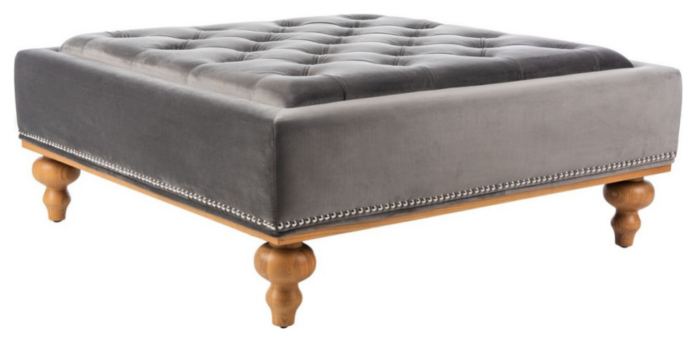 Blaire Tufted Ottoman  Dark Gray   Traditional   Footstools And Ottomans   by Rustic Home Furniture Deco  Houzz