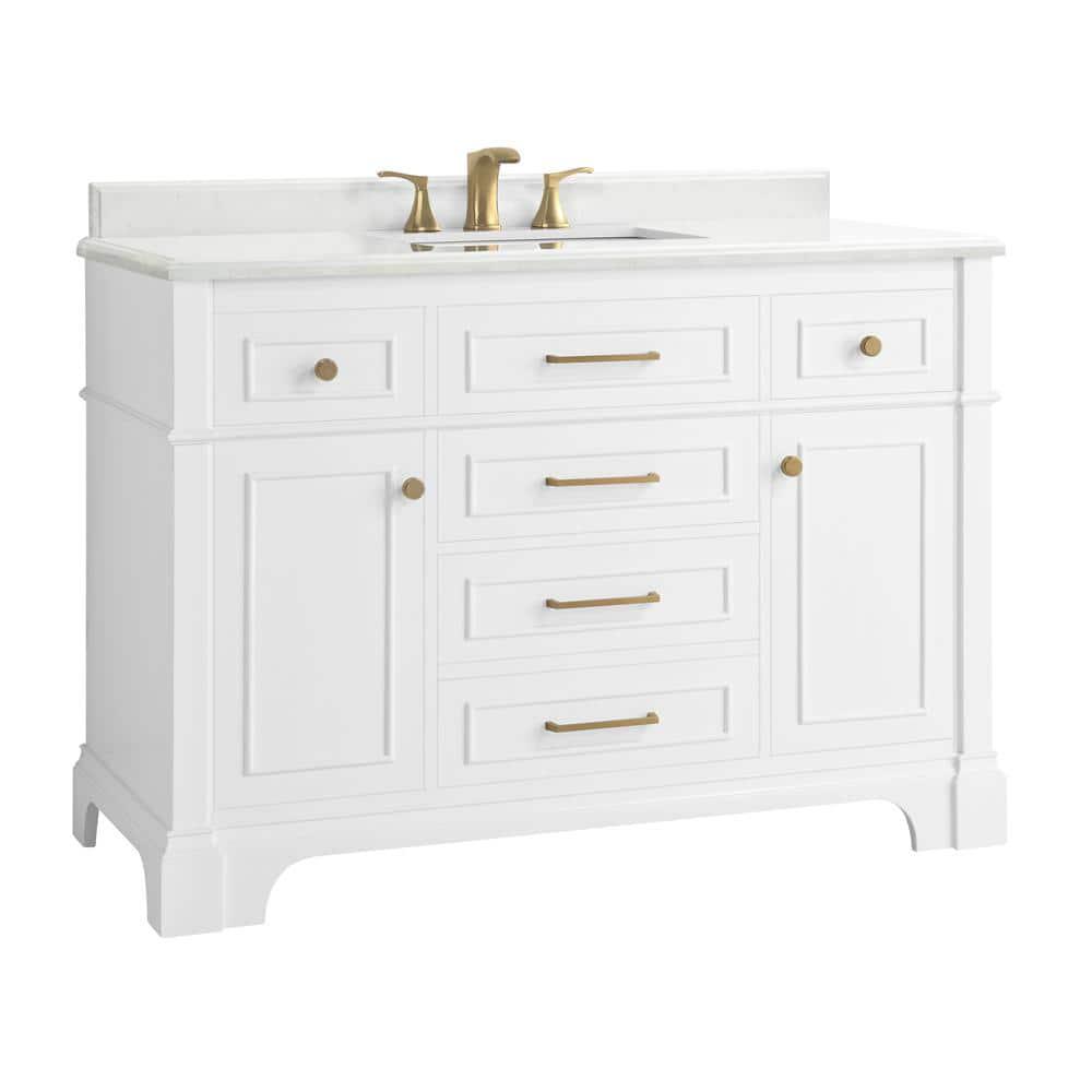 Home Decorators Collection Melpark 48 in W x 221 in D x 345 in H Freestanding Bath Vanity in White with White Cultured Marble Top