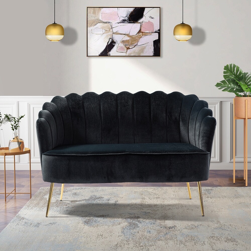 Monica Modern Upholstered 52'' Velvet Tufted Back Sofa Loveseat with Flower Shaped Back Design by HULALA HOME