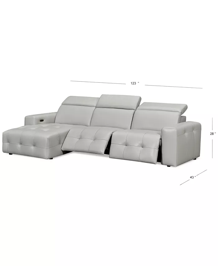 Furniture CLOSEOUT! Haigan 3-Pc. Leather Chaise Sectional Sofa with 2 Power Recliners