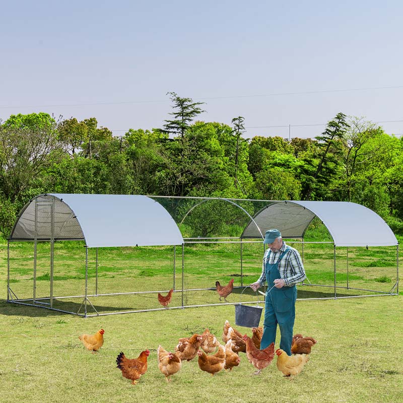 25 FT Large Metal Chicken Coop Walk-in Dome Poultry Cage Hen Run House Rabbits Habitat Cage with Cover