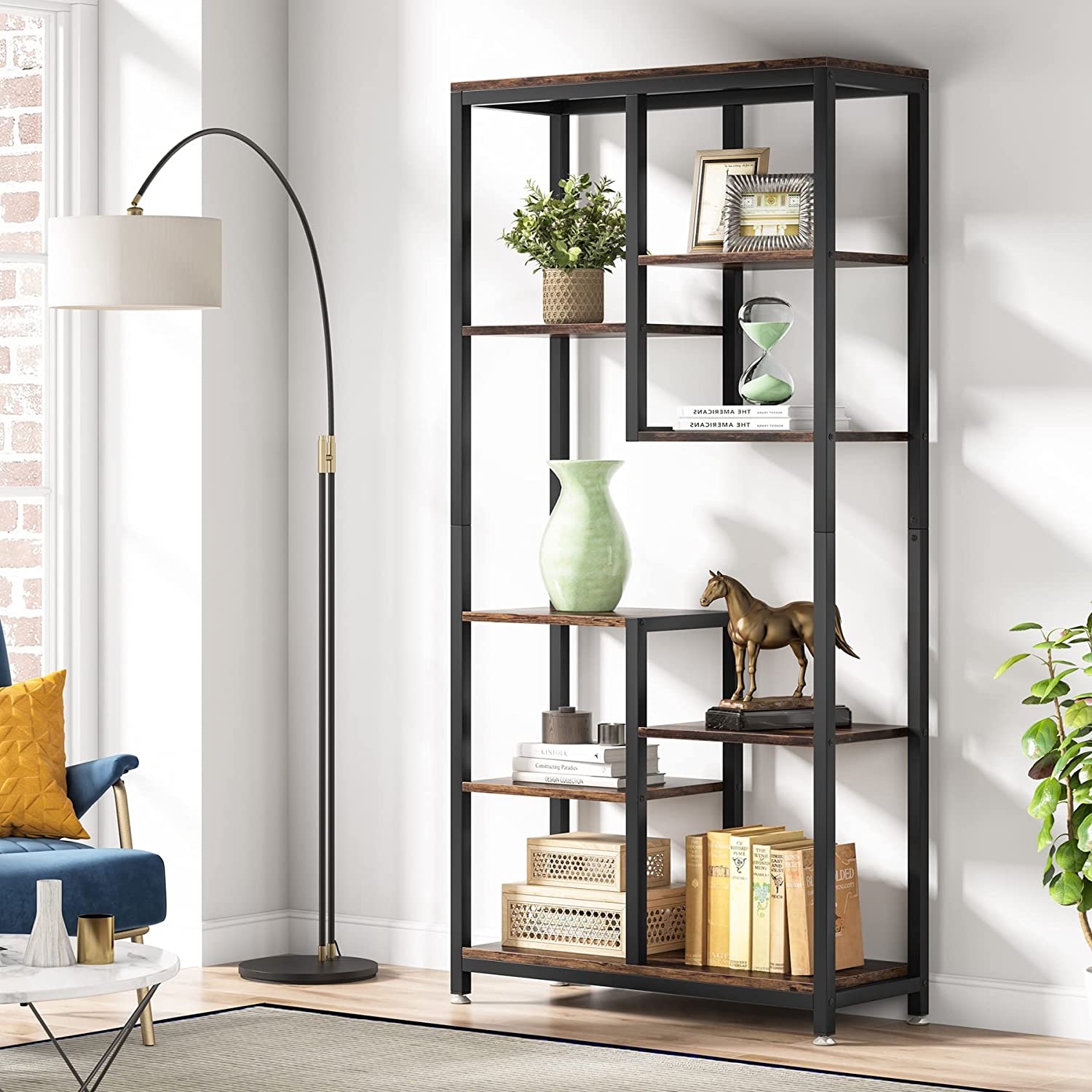 8-shelf Bookshelf, Industrial Open Bookcase Storage Display Rack