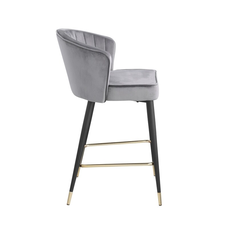 Contemporary Velvet Upholstered Counter Height Stool with Metal Legs