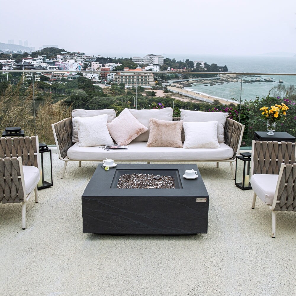 Elementi Plus Capertee Outdoor Fire Pit Table Concrete Square 60000 BTU   40 x 40 inches with Lid  Fire Glass  and Cover