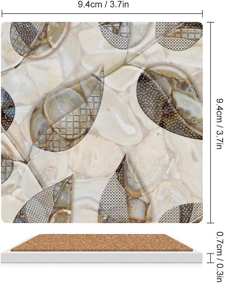 Printed Square Leaves Marble Texture Ceramic Coasters With Cork-backed For Coffee Drink Cup Mat Absorbent Stone Coaster Set Of 4/6