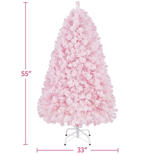 Yaheetech Prelit Flocked Artificial Christmas Tree Snow Frosted Christmas Tree，Pink