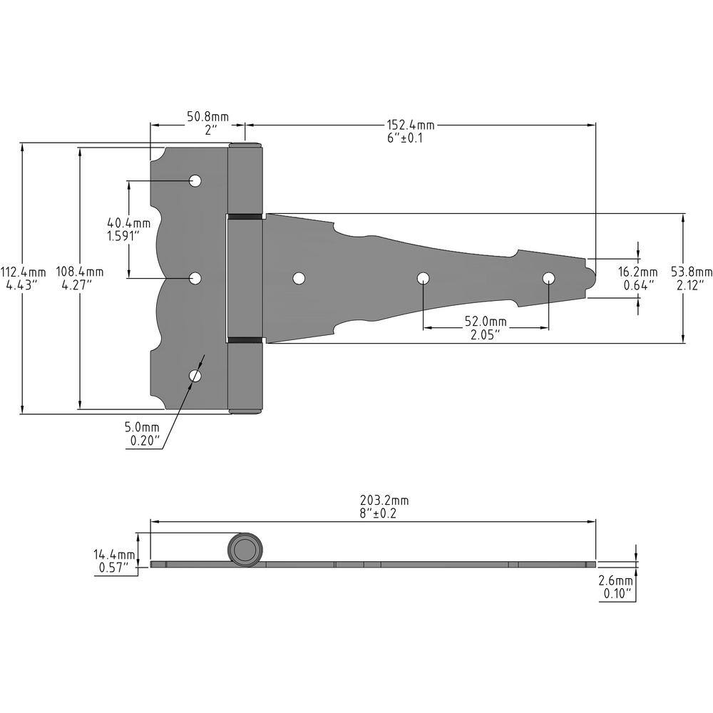 Everbilt 6 in. x 4-14 in. Black Heavy-Duty Decorative Tee Hinge 15031